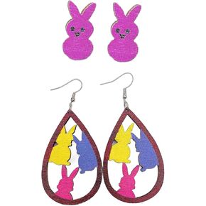 2 to 6 Pairs Easter Earrings Set Colorful Easter Eggs Rabbit Flower Chicken Wooden Drop Earrings Glitter Bunny Gnome Animals Acrylic Dangle Earrings for Women Girls Holiday Jewelry Gifts