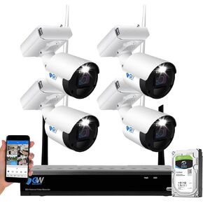 نظام كاميرا أمان منزلي GW 8 قنوات لاسلكية عالية الدقة 4 ميجابكسل (2X 1080 بكسل)، 8 قنوات WIFI NVR مع 4 × 4 ميجابكسل كاميرات أمان صوتية ثنائية الاتجاه، عمر بطارية 180 يومًا، رؤية ليلية ملونة، مراقبة داخلية خارجية in Kuwait