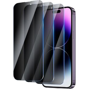 Privacy Screen Protector for iPhone 14 Pro 6.1 Inch 3 Pack, Tempered Glass Film Anti-spy Scratch Resistant 9H Hardness Case Friendly