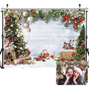 10X10FT Christmas Wood Wall Photography Banner Backdrop Xmas Tree Snow Wall Background Xmas Party Supplies Family Kids Party Banner Decorations Backdrops DH-811