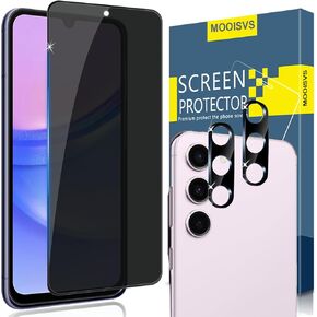 [2+2pack For Galaxy A15 5G/A15 Privacy Tempered Glass Screen Protector+Camera Lens Protector, Ultra HD Tempered Glass Film, Anti-Spy, 9H Hardness, Anti-Scratch, Bubble Free