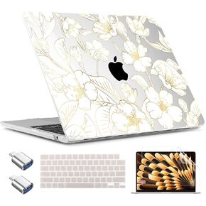 TWOLSKOO for M3 MacBook Air 13.6 inch Case 2022 2023 2024 A2681 M2 A3113 with Touch ID, Plastic Hard Shell Cover with Screen Protector & Keyboard Cover & Trackpad Film, Abstract Flower