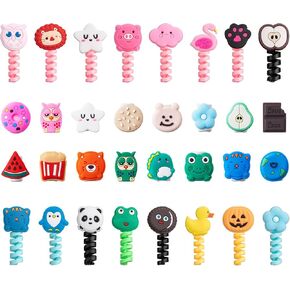 32 Pieces Colorful Cartoon Charger Cable Protectors USB Charger Cable Saver Silicone Animal Cable Buddies Flexible Cable Wire Protectors for Most Cellphone Data Lines (Nice Style,2 x 3 cm, 1.8 x 2 cm)