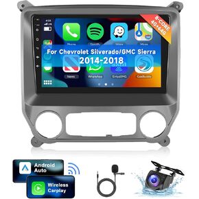 [8 CORE 4G+64G] Car Radio for Chevrolet Silverado/GMC Sierra 2014-2018 with Wireless Carplay/Android Auto, 10.1 Inch Android 13 Car Stereo, Bluetooth, GPS, WiFi, SWC, Backup Camera