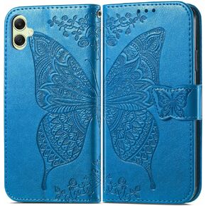 MEUPZZK for Samsung Galaxy A05 Wallet Case, Embossed Butterfly Premium PU Leather [Kickstand] [Card Slots] [Wrist Strap] [6.7 inch] Phone Cover for Samsung A05 (A-Blue)