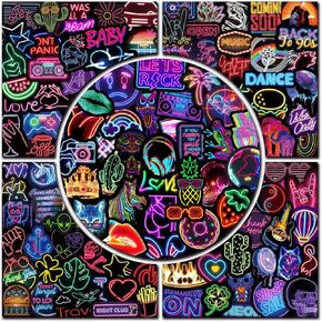 300Pcs Neon Stickers Waterproof Cool Anime Decals for Water Bottle Hydro Flask Kindle Journal Laptop Skateboard Car Party Supplies, Funny Vinyl Stickers for Adults