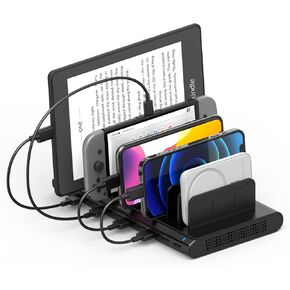 Unitek USB Charging Station for Multiple Devices, Charger Organizer Stand Dock with Dividers, Quick Charge 3.0 Compatible for Smartphone, Tablet, iPad and Other Electronics