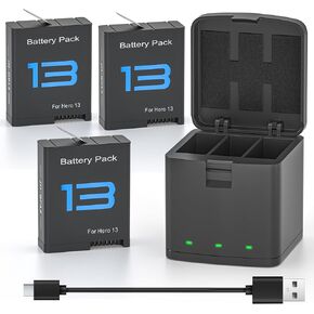 3 Pack Batteries and 3-Channel Battery Charger Station Compatible with GoPro Hero 13 Black