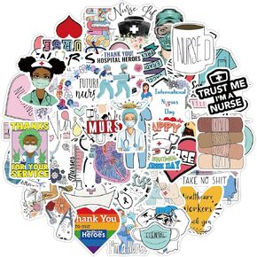 Nurse Stickers,Nursing Stickers Gifts, 50Pcs Positive Medical Waterproof Vinyl Stickers for Water Bottle Laptop, Nurse Accessories, Nurses Day (hs-3)