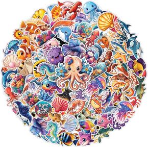 100 قطعة من ملصقات حيوانات المحيط - مخلوق بحري، حيوان واقعي، ملصق سمك القرش ملصق مضاد للماء لزجاجات المياه وأمتعة الكمبيوتر المحمول وسجلات القصاصات والمراهقين والبالغين والبنات والأطفال وديكورات أعياد الميلاد المضحكة in Kuwait