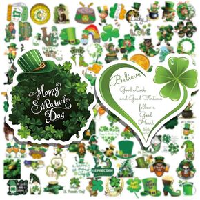 St. Patrick's Day Stickers, 100 Pack Vinyl Waterproof Clover Shamrock Stickers Irish Parade Day Party Favor Decoration, Cute Stickers for Kis Water Bottles Laptops Face Body