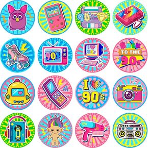 500 Pieces 90s Stickers Retro Game Sticker 90s Nostalgia Sticker 1990s Cartoon Sticker Decals Retro Stickers for Laptops for Water Bottle Computer Snowboard Bicycle Motorcycle, 16 Types