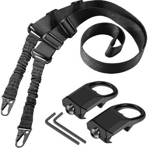 Two Point Sling with 2 Pack Picatinny QD Sling Swivel Mounts, 2M Extra Long 2 Point Traditional Sling with Adjustable Shoulder Strap & Larger Metal Hook for Outdoors
