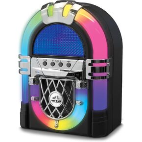 Victor VDTJ-1000 Mini Bluetooth Jukebox with Multicolor LED Lighting, Rechargeable Battery, Built-in Speaker, 3.5mm Aux Input for Wireless and Wired Music Streaming
