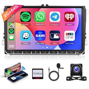 9 Inch Wirelss Carplay and Android auto Radio for VW Passat Jetta Tiguan Golf MK5 MK6 T5 EOS Polo, Rimoody Car Stereo Touch Screen Android Auto GPS Navigation WiFi Bluetooth FM SWC Backup Camera