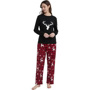 GLOBAL Matching Pajamas for Couple Christmas Pjs for Family Cotton Top and Flannel Bottom