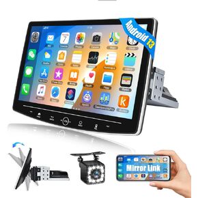 CAMECHO Android 13 Single Din Car Stereo with Navi, 10.1 Inch Floating HD Touch Screen Bluetooth Radio with Backup Camera, WiFi, GPS, Mirror Link, USB Input, Split Screen, FM RDS Audio Receiver