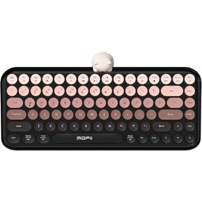 Colorful Wireless Keyboard with Magnetic Bear, Bluetooth/2.4G Dual Mode, Compact TKL Quiet Membrane Keyboard, Cute Gradient Retro Round Keycaps, Compatible with PC/Laptop/Tablet/Smartphone (Blue)