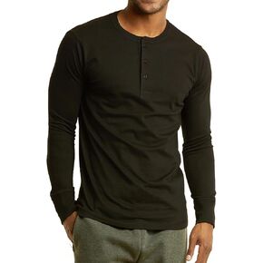 Men's Waffle Thermal Henley Shirts Tee Underwear Casual Tops Long Sleeve