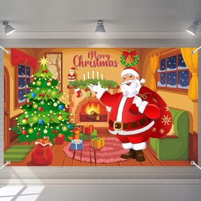 Christmas Santa Claus Banner Large Merry Xmas Door Cover Backdrop Decor Holiday Fabric Background Banner New Year Party Decorations Supplies