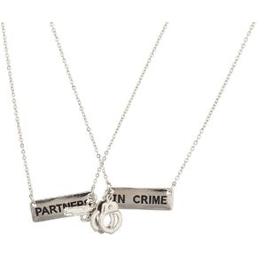 LUX ACCESSORIES Partners in Crime Handcuff Hand Cuff Gun BFF Best Friends Forever Matching Necklace Set