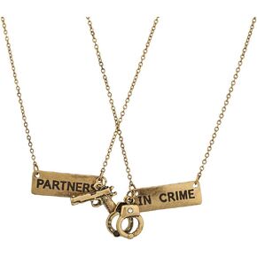 LUX ACCESSORIES Partners in Crime Handcuff Hand Cuff Gun BFF Best Friends Forever Matching Necklace Set in Kuwait