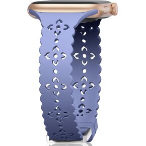 شريط من السيليكون الزهري من الدانتيل متوافق مع أساور ساعة Apple 40 مم 38 مم 41 مم 42 مم 44 مم 45 مم 46 مم 49 مم للنساء، أساور معصم رياضية رفيعة مجوفة لسلسلة iWatch SE 10 9 8 7 6 5 4 3 2 Ultra in Kuwait