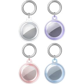 4 Pack Waterproof Airtag Holder,Apple Airtag Case with Keychain,Anti-Scratch, Easy Installation,Soft Full-Body Shockproof Air Tag Holder for Luggage,Keys, Dog Collar (Blue/Purple/Pink/Clear)