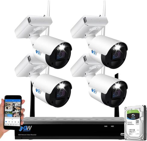 نظام كاميرا أمان منزلي GW 8 قنوات لاسلكية عالية الدقة 4 ميجابكسل (2X 1080 بكسل)، 8 قنوات WIFI NVR مع 4 × 4 ميجابكسل كاميرات أمان صوتية ثنائية الاتجاه، عمر بطارية 180 يومًا، رؤية ليلية ملونة، مراقبة داخلية خارجية in Kuwait