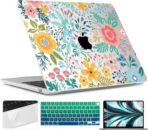 TWOLSKOO for M3 MacBook Air 13.6 inch Case 2022 2023 2024 A2681 M2 A3113 with Touch ID, Plastic Hard Shell Cover with Screen Protector & Keyboard Cover & Trackpad Film, Abstract Flower in Kuwait