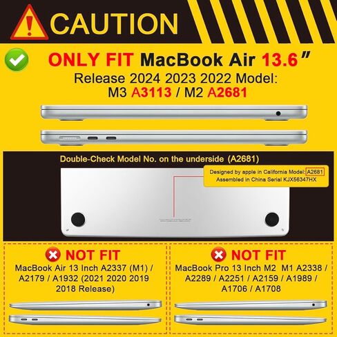 TWOLSKOO for M3 MacBook Air 13.6 inch Case 2022 2023 2024 A2681 M2 A3113 with Touch ID, Plastic Hard Shell Cover with Screen Protector & Keyboard Cover & Trackpad Film, Abstract Flower in Kuwait