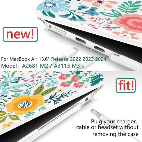 TWOLSKOO for M3 MacBook Air 13.6 inch Case 2022 2023 2024 A2681 M2 A3113 with Touch ID, Plastic Hard Shell Cover with Screen Protector & Keyboard Cover & Trackpad Film, Abstract Flower in Kuwait