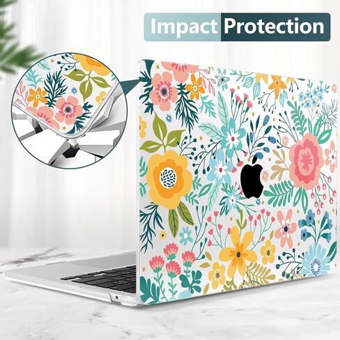 TWOLSKOO for M3 MacBook Air 13.6 inch Case 2022 2023 2024 A2681 M2 A3113 with Touch ID, Plastic Hard Shell Cover with Screen Protector & Keyboard Cover & Trackpad Film, Abstract Flower in Kuwait