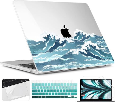 TWOLSKOO for M3 MacBook Air 13.6 inch Case 2022 2023 2024 A2681 M2 A3113 with Touch ID, Plastic Hard Shell Cover with Screen Protector & Keyboard Cover & Trackpad Film, Abstract Flower in Kuwait
