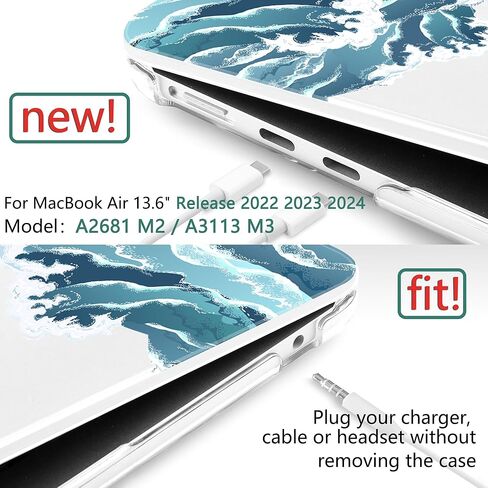 TWOLSKOO for M3 MacBook Air 13.6 inch Case 2022 2023 2024 A2681 M2 A3113 with Touch ID, Plastic Hard Shell Cover with Screen Protector & Keyboard Cover & Trackpad Film, Abstract Flower in Kuwait