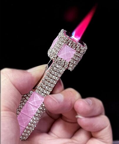 ولاعة بوتان وردية، ولاعات شعلة نفاثة ممتعة رائعة، قابلة لإعادة الملء والتعديل، ولاعات مقاومة للرياح لهب الشعلة النفاثة، شموع الشواء للمطبخ، بدون غاز in Kuwait