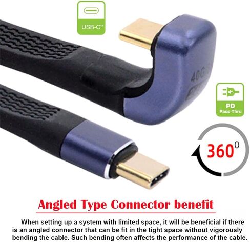 NFHK Low Profile Angled 240W Type-C USB-C Male to Male USB4 40Gbps 100W 8K Flat Slim FPC Data Cable for Laptop Phone 13cm in Kuwait