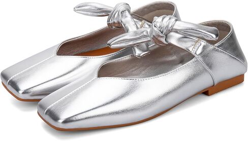 أحذية باليه مسطحة بعقدة على شكل فيونكة للنساء أحذية راقصة باليه بحزام على شكل ربطة عنق سهلة الارتداء بمقدمة مربعة أحذية ماري جين المسطحة in Kuwait
