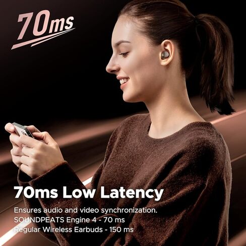 سماعات أذن لاسلكية SoundPEATS Engine4، سماعات أذن بلوتوث 5.3 عالية الدقة عالية الدقة مع LDAC، برامج تشغيل ديناميكية مزدوجة محورية لصوت ستيريو، اتصال متعدد النقاط، إجمالي 43 ساعة، تصنيف IPX4 in Kuwait