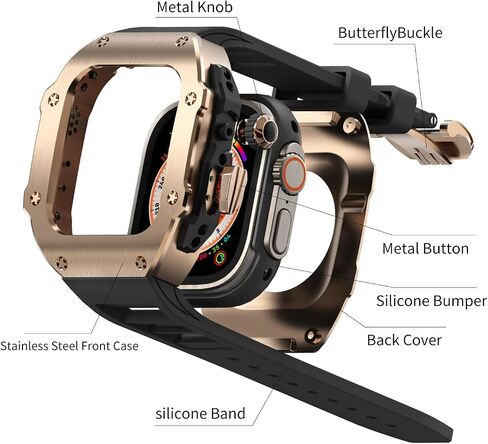316L Stainless Steel Case with Band for Apple Watch Ultra 2/Ultra 49mm, Series 10 46mm, Luxury Rugged Military Protective Metal Cover Tactical Heavy Duty Protection Strap in Kuwait