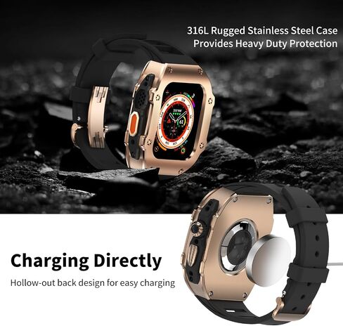 316L Stainless Steel Case with Band for Apple Watch Ultra 2/Ultra 49mm, Series 10 46mm, Luxury Rugged Military Protective Metal Cover Tactical Heavy Duty Protection Strap in Kuwait