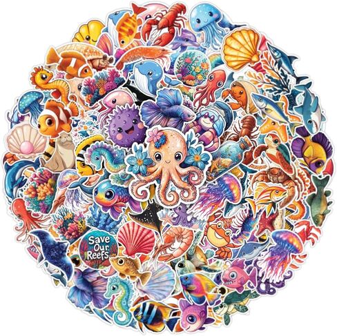 100 قطعة من ملصقات حيوانات المحيط - مخلوق بحري، حيوان واقعي، ملصق سمك القرش ملصق مضاد للماء لزجاجات المياه وأمتعة الكمبيوتر المحمول وسجلات القصاصات والمراهقين والبالغين والبنات والأطفال وديكورات أعياد الميلاد المضحكة in Kuwait