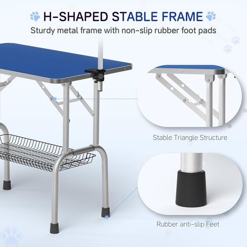 طاولة العناية بالكلاب/الحيوانات الأليفة من يونوفيفي قابلة للطي بارتفاع قابل للتعديل - طاولة العناية بالكلاب المحمولة مقاس 91.44 سم مع فتحة ذراع وصينية شبكية، سعة قصوى تصل إلى 300 رطل (أسود داكن) in Kuwait