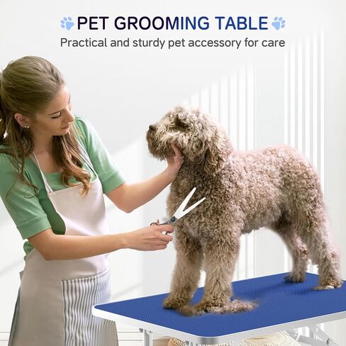 طاولة العناية بالكلاب/الحيوانات الأليفة من يونوفيفي قابلة للطي بارتفاع قابل للتعديل - طاولة العناية بالكلاب المحمولة مقاس 91.44 سم مع فتحة ذراع وصينية شبكية، سعة قصوى تصل إلى 300 رطل (أسود داكن) in Kuwait