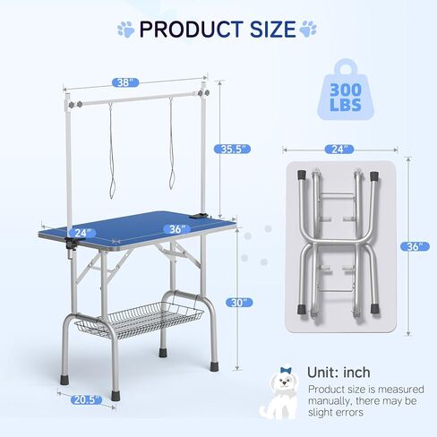 طاولة العناية بالكلاب/الحيوانات الأليفة من يونوفيفي قابلة للطي بارتفاع قابل للتعديل - طاولة العناية بالكلاب المحمولة مقاس 91.44 سم مع فتحة ذراع وصينية شبكية، سعة قصوى تصل إلى 300 رطل (أسود داكن) in Kuwait