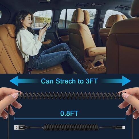 سلك شاحن سيارة iPhone 16 Pro Max Type A إلى USB C لهاتف iPhone 16 Pro/16/15/15 Plus، كابل USB C ملفوف لهاتف Android بطول 3FT شحن سريع لهاتف Samsung Galaxy A16 5G، A15، A54، A55، A35، S24 Ultra، S23، S22، S21 in Kuwait