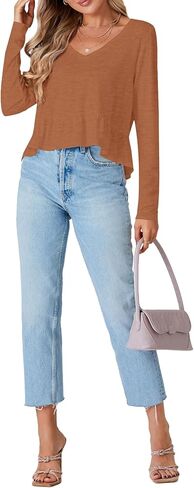 Vrtige Women's Casual V Neck Long Sleeve Peplum Ruffle Hem Babydoll Blouse Shirt Crop Top in Kuwait