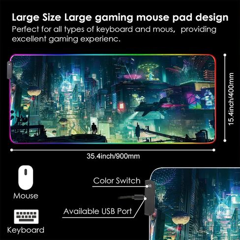 RGB Mouse Pad, XXL LED Gaming Mouse Mat Heavy Duty Anty Slip 35.4 * 15.7 Inches greencity in Kuwait