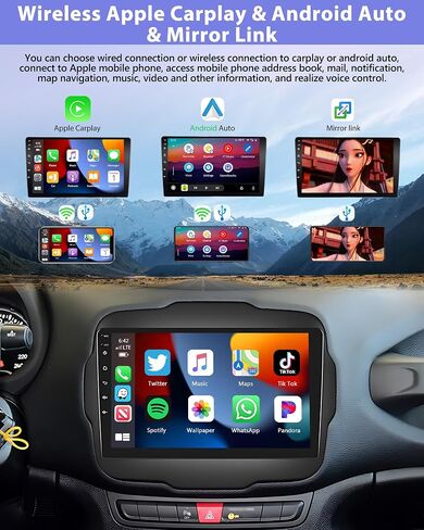 راديو سيارة 5GWiFi 8 Core 2+64G لسيارة Jeep Renegade 2015-2020 مع Apple Carplay Android Auto، 9 بوصة IPS 1280*800 شاشة لمس ستيريو مع بلوتوث/GPS/SWC/FM&RDS/48EQ/DSP+AHD كاميرا احتياطية + ميكروفون in Saudi Arabia
