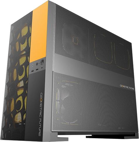 M5 Vent, Mesh Panel Tempered Glass Mid Tower, E-ATX/ATX Gaming Case, High Airflow, Type C, Support 420/360 Rad, ARGB PWM 140mm Fan x 5 Pre-Installed, Black/Yellow, GEO-M5VF-BY in Saudi Arabia